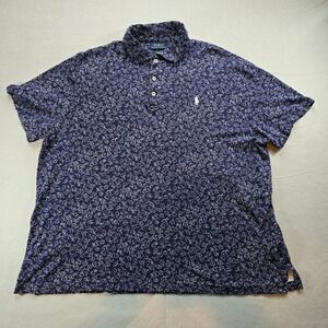 Polo Ralph Lauren Mens XL Custom Slim Fit Floral Print Navy Blue Polo Shirt